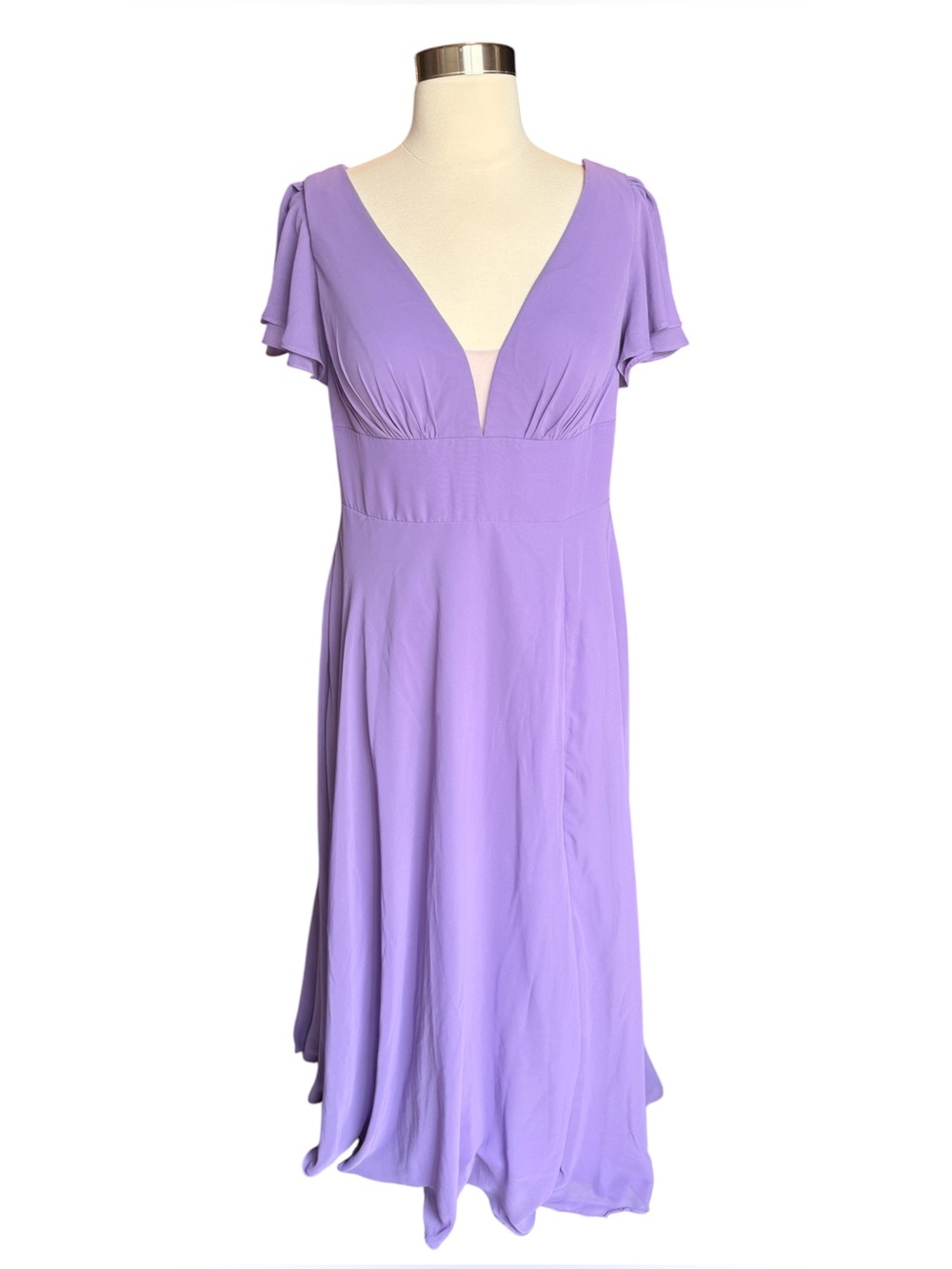Azazie Ashika Purple Tahiti Flutter Sleeve Chiffon Bridesmaid Dress Size A12
